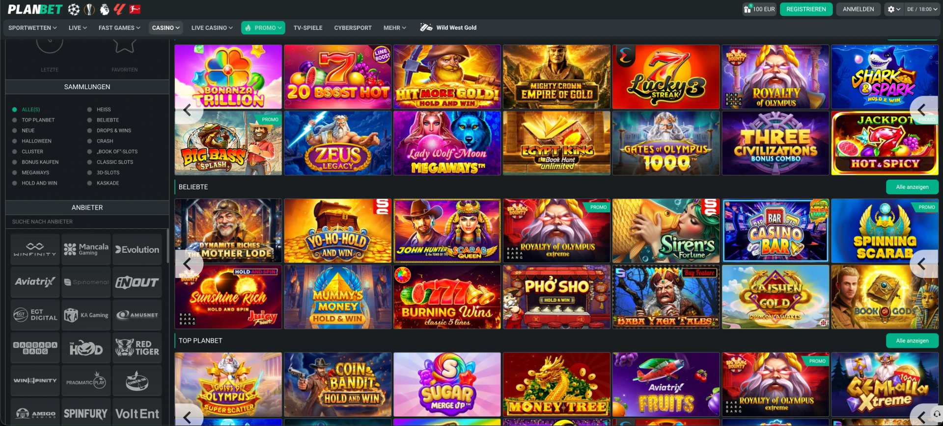 Slots und Spielesammlungen bei PlanBet